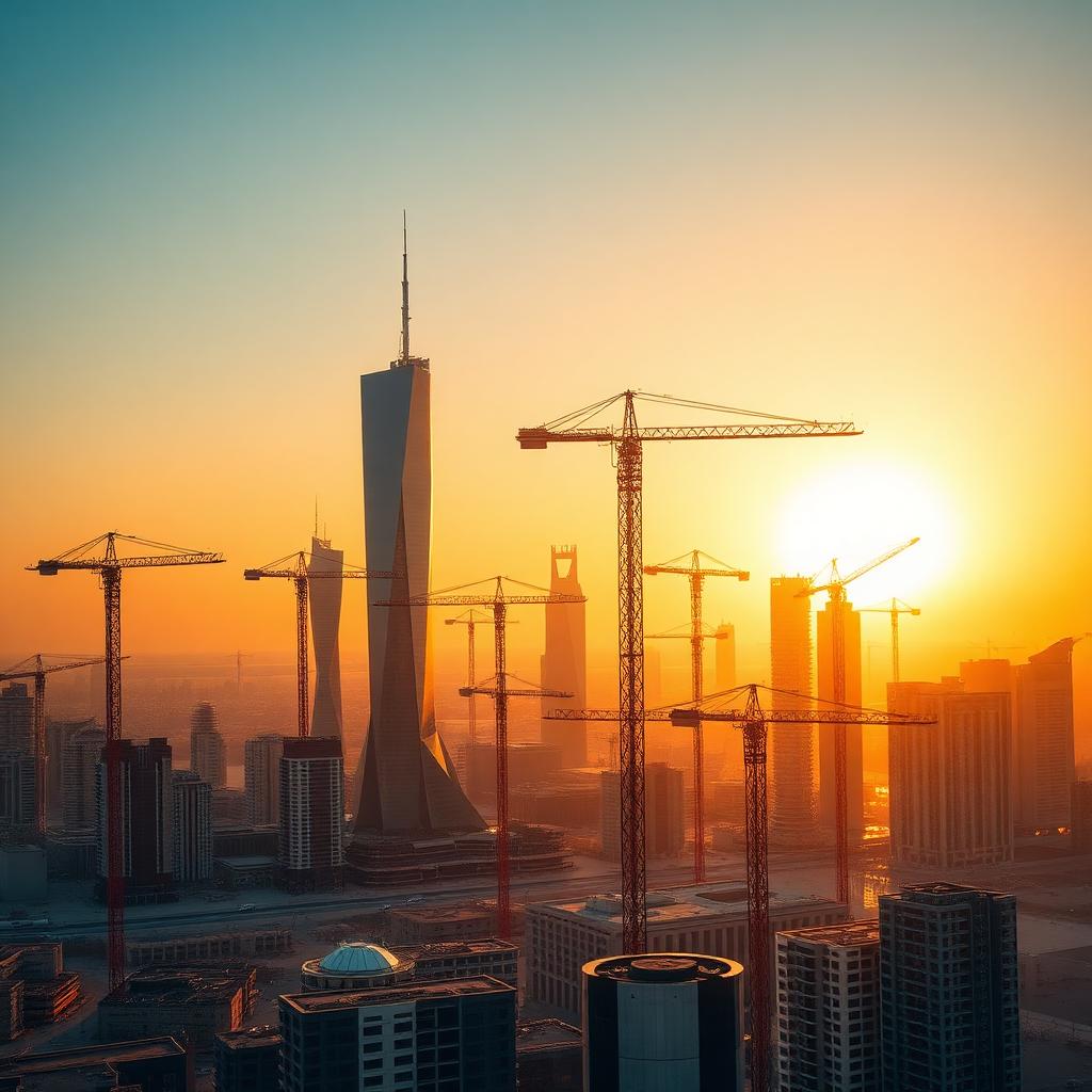 Riyadh skyline with construction cranes and infrastructure projects